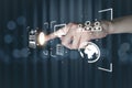 Cyber security concept, login, fingerprint scanner access to personal communication devices, Access the internet, connect to